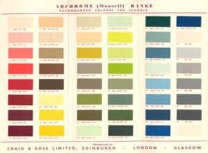 Colour chart showing recommended colours for use in schools