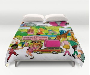 My 'Kitsch Kids collage' design on a duvet from Society 6